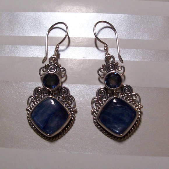 Sterling Silver Blue Gemstone Earrings - Picture 2 of 5